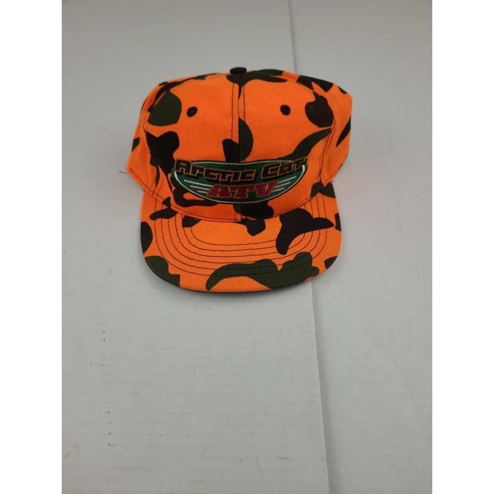 Vintage Arctic Cat ATV Hat Snapback Camo Hunter Wear Orange Trucker Cap Deer USA